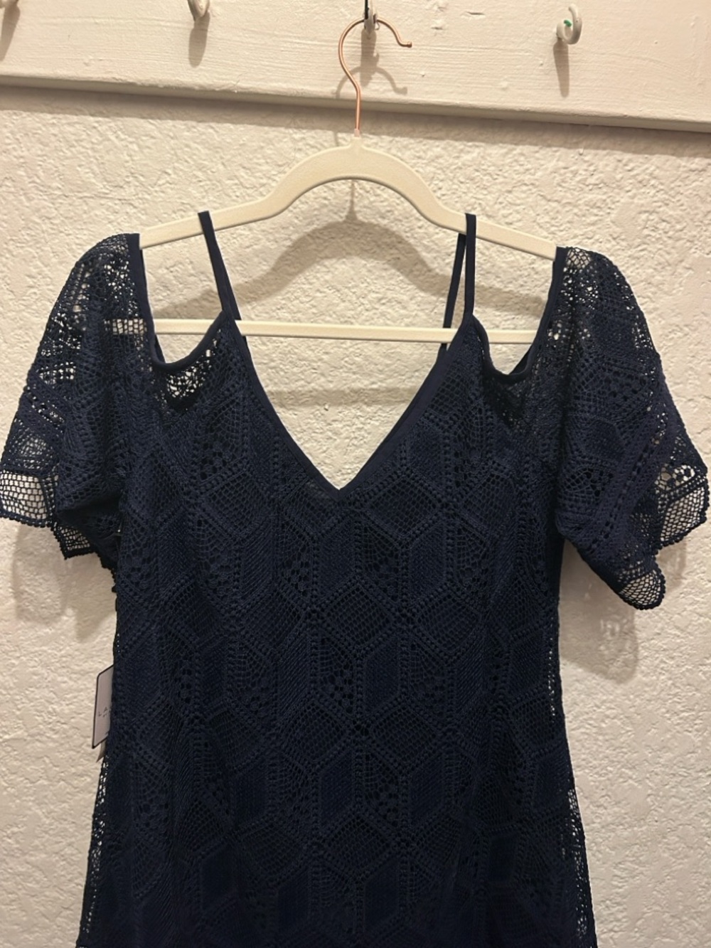 Laundry By Shelli Segal Navy Crochet Cold-Shoulder Mini Dress - Picture 11 of 13